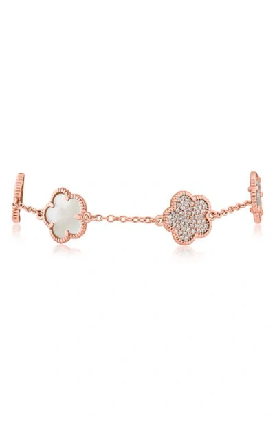 Kenneth Jay Lane Pavé Cubic Zirconia & Mother-of-pearl Clover Station Bracelet