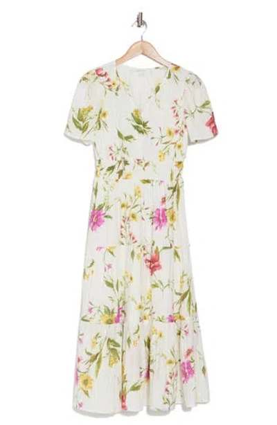 August Sky Floral Short Sleeve Tiered Midi Dress