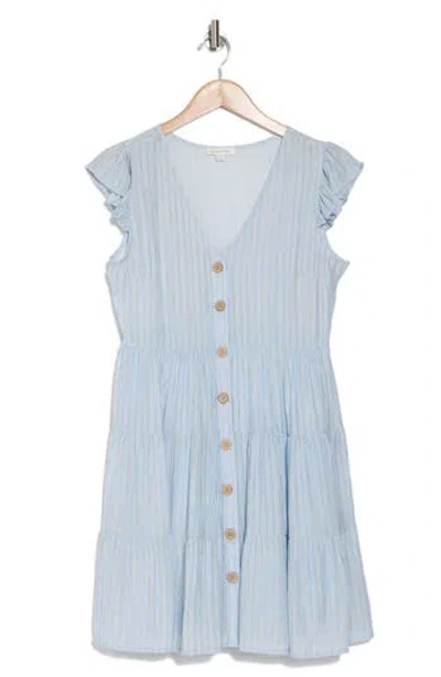 August Sky Stripe Cap Sleeve Button Front Minidress