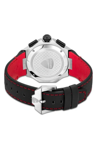 Ducati Corse Motore Leather Strap Chronograph Watch, 49mm X 56mm