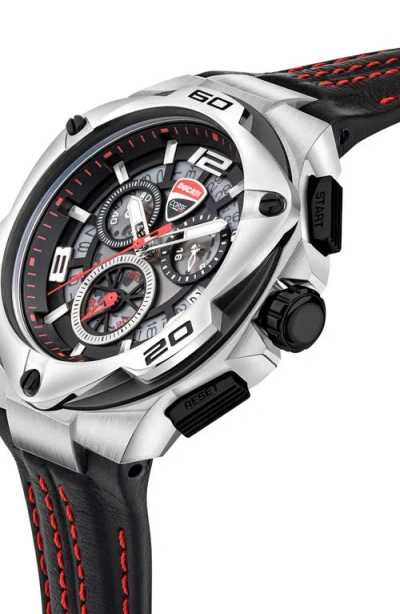 Ducati Corse Motore Leather Strap Chronograph Watch, 49mm X 56mm