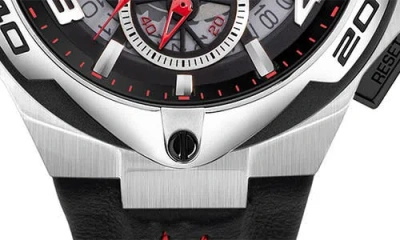 Ducati Corse Motore Leather Strap Chronograph Watch, 49mm X 56mm
