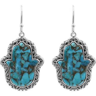 Samuel B. Sterling Silver Mohave Turquoise Hamsa Drop Earrings