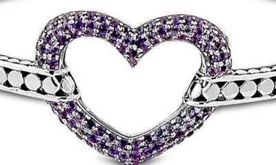 Samuel B. Pavé Amethyst Heart Bangle Bracelet