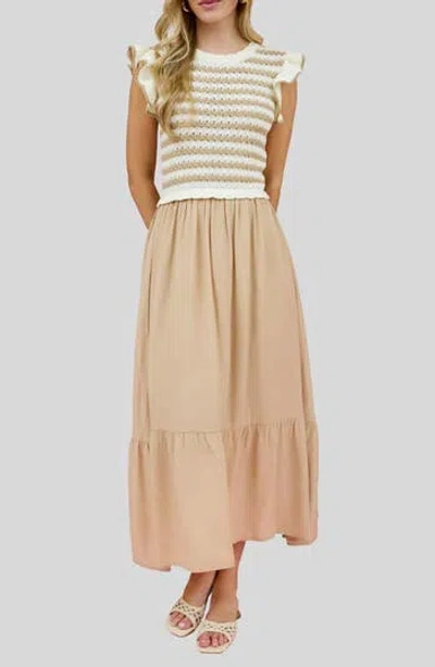 Zoe And Claire Mixed Media Midi Dress