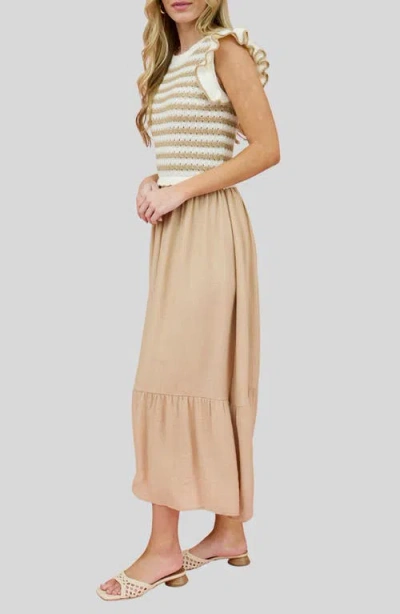 Zoe And Claire Mixed Media Midi Dress