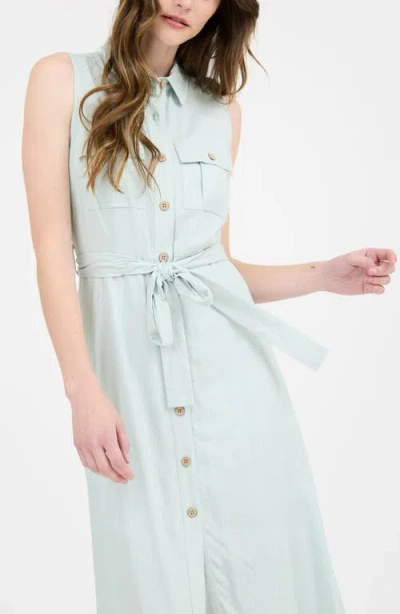 Zoe And Claire Belted Sleeveless Shirtdress
