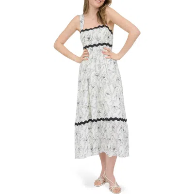 August Sky Floral Rickrack Trim Midi Sundress
