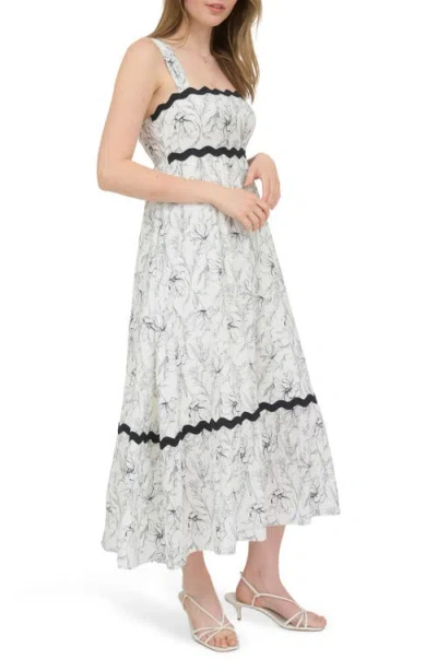 August Sky Floral Rickrack Trim Midi Sundress