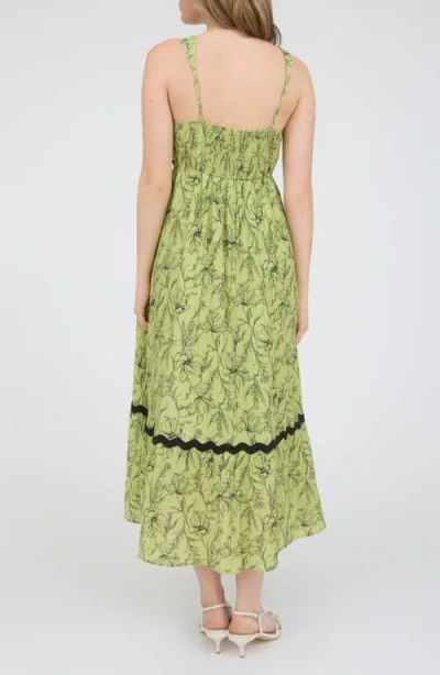 August Sky Floral Rickrack Trim Midi Sundress