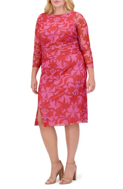 Vince Camuto Floral Mesh Ruched Body-con Dress