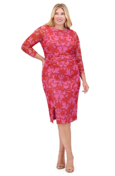 Vince Camuto Floral Mesh Ruched Body-con Dress