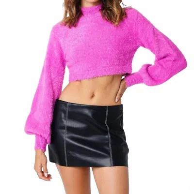 Olivaceous Balloon Sleeve Eyelash Crop Sweater In Fuchsia