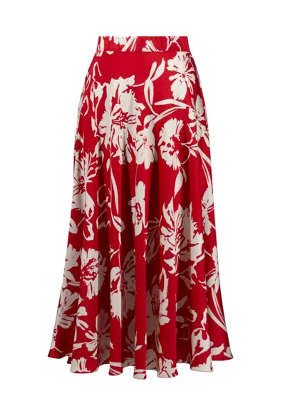 Joseph Ribkoff Satin Floral Print A-line Skirt In Red In Red