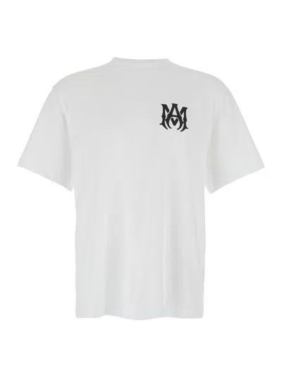 Amiri White Crewneck T-shirt With Logo Print On The Front And Logo Lettering On The Rear In Cotton Man