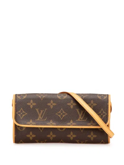 Pre-owned Louis Vuitton 2000 Monogram Pochette Twin Pm Crossbody Bag In Brown