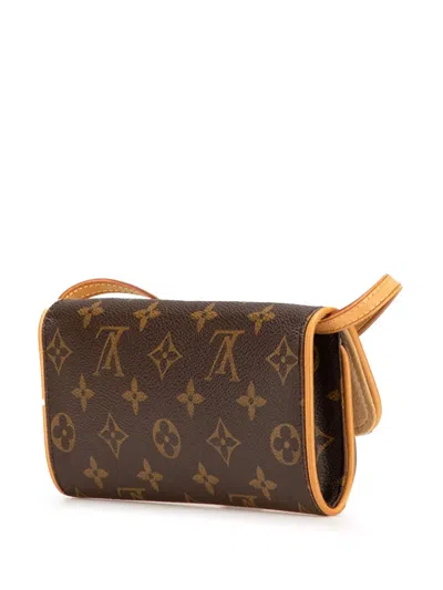 Pre-owned Louis Vuitton 2000 Monogram Pochette Twin Pm Crossbody Bag In Brown