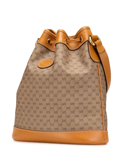 Pre-owned Gucci 2016-2024 Micro Gg Supreme Mickey Mouse Bucket Bag In Brown