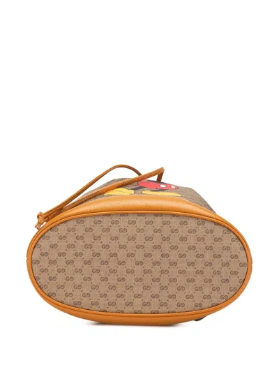 Pre-owned Gucci 2016-2024 Micro Gg Supreme Mickey Mouse Bucket Bag In Brown