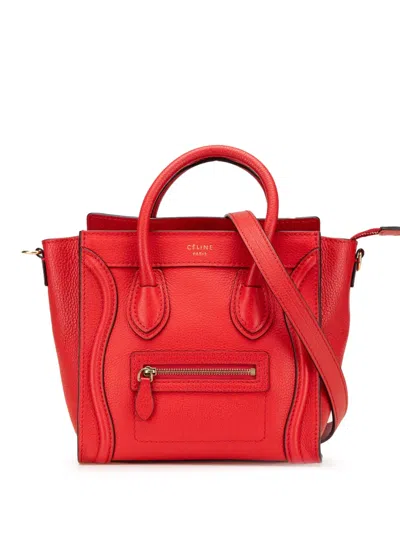 Pre-owned Celine 2012 Nano Leather Luggage Tote Satchel In Red