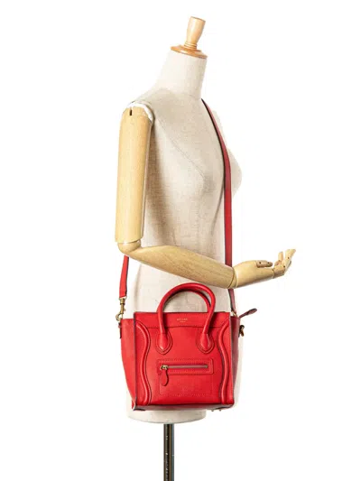 Pre-owned Celine 2012 Nano Leather Luggage Tote Satchel In Red