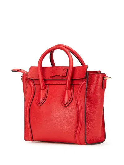Pre-owned Celine 2012 Nano Leather Luggage Tote Satchel In Red
