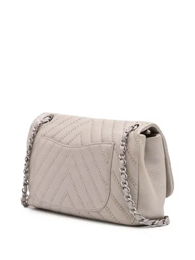 Pre-owned Chanel 2017-2018 Medium Chevron Calfskin Stud Wars Flap Crossbody Bag In Silver