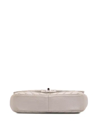 Pre-owned Chanel 2017-2018 Medium Chevron Calfskin Stud Wars Flap Crossbody Bag In Silver