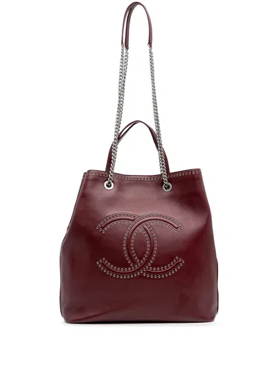 Pre-owned Chanel 2018 Large Calfskin Coco Eyelets Shopping Tote Satchel In Red