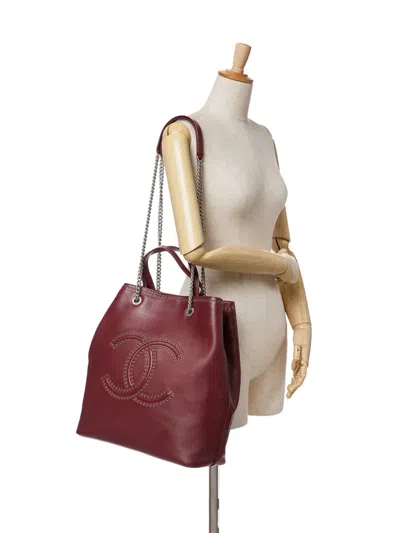 Pre-owned Chanel 2018 Large Calfskin Coco Eyelets Shopping Tote Satchel In Red