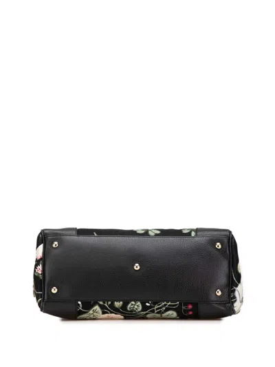 Pre-owned Gucci 2000-2015 Medium Canvas Bamboo Shopper Flora Knight Satchel In Black