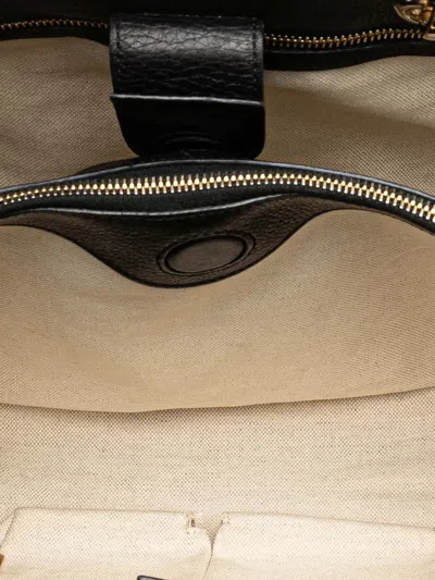 Pre-owned Gucci 2000-2015 Medium Canvas Bamboo Shopper Flora Knight Satchel In Black