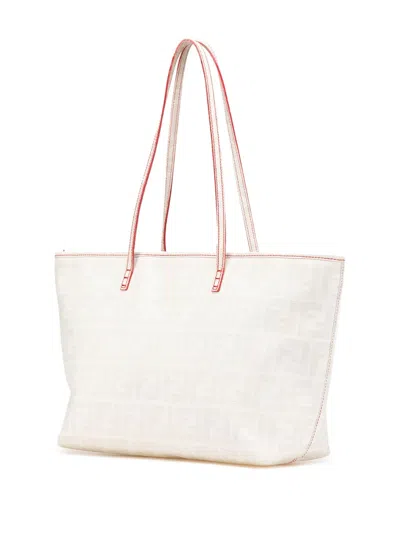 Pre-owned Fendi 2010-2025 Small Zucca Coated Canvas Roll Tote Bag In Red