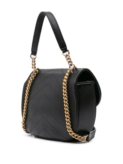 Pre-owned Chanel 2018 Cc Chevron Lambskin Round Flap Satchel In Black