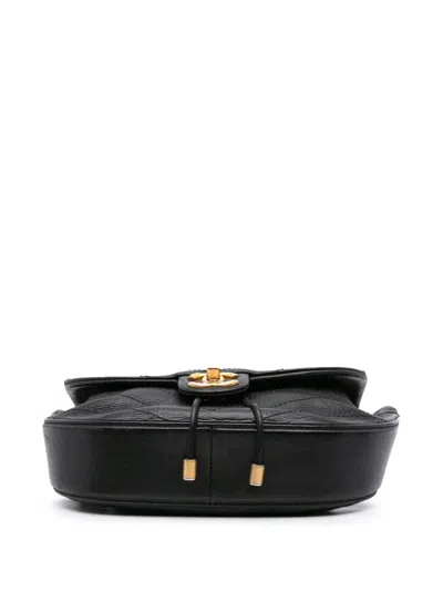 Pre-owned Chanel 2018 Cc Chevron Lambskin Round Flap Satchel In Black