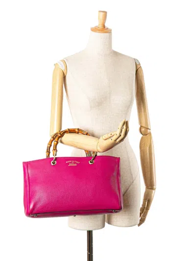 Pre-owned Gucci 2016-2024 Medium Calfskin Bamboo Shopper Satchel In Pink