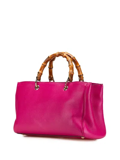 Pre-owned Gucci 2016-2024 Medium Calfskin Bamboo Shopper Satchel In Pink