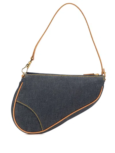 Pre-owned Dior 2001 Mini Denim Saddle Pochette Shoulder Bag In Blue