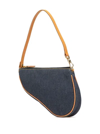 Pre-owned Dior 2001 Mini Denim Saddle Pochette Shoulder Bag In Blue