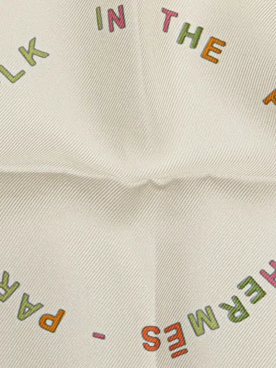 Pre-owned Hermes 20th Century A Walk In The Park Silk Scarf Scarves In White