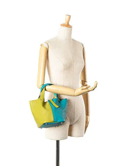 Pre-owned Hermes 2006 Bicolor Clemence Picotin 18 Handbag In Green