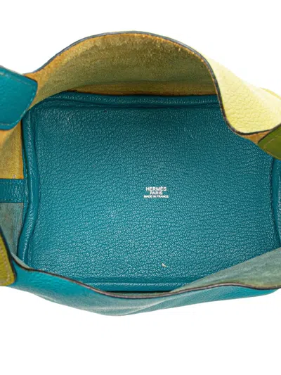 Pre-owned Hermes 2006 Bicolor Clemence Picotin 18 Handbag In Green