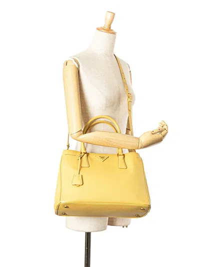 Pre-owned Prada 2013-2025 Small Saffiano Lux Galleria Satchel In Yellow