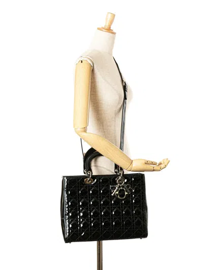 Pre-owned Dior 2017 Large Patent Cannage Lady  Satchel In Black