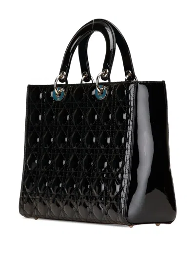 Pre-owned Dior 2017 Large Patent Cannage Lady  Satchel In Black