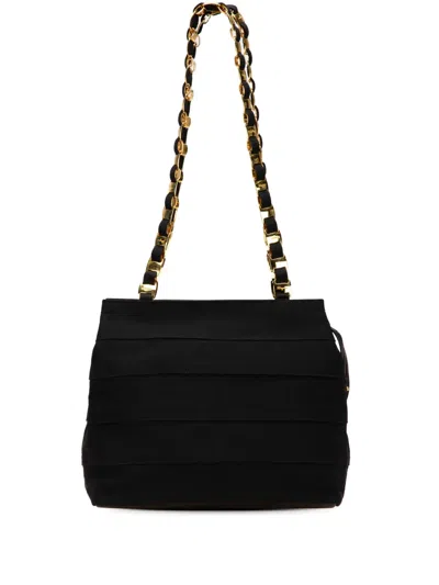 Pre-owned Ferragamo 2021 Nylon Tiered Grosgrain Shoulder Bag In Black