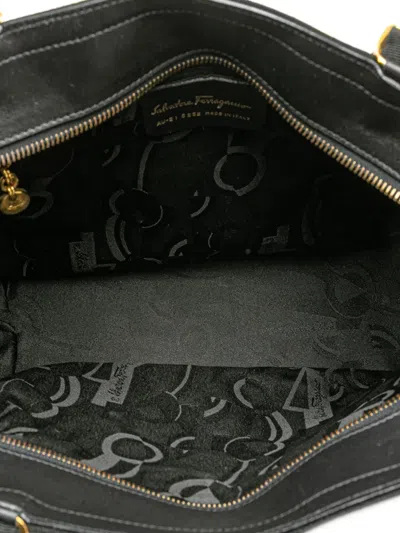 Pre-owned Ferragamo 2021 Nylon Tiered Grosgrain Shoulder Bag In Black