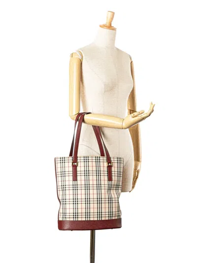 Pre-owned Burberry 2000-2017 House Check Canvas Tote Bag In Red