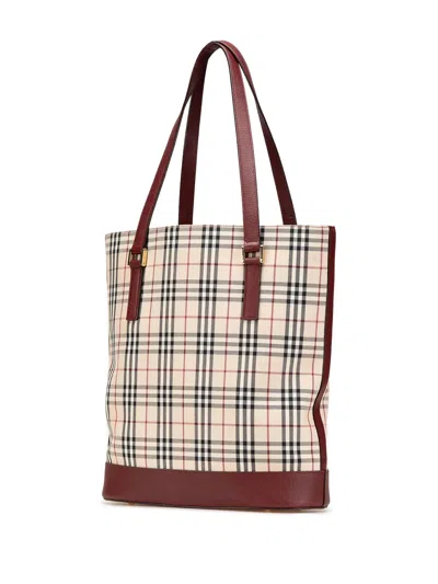 Pre-owned Burberry 2000-2017 House Check Canvas Tote Bag In Red