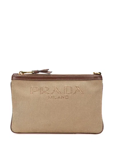 Pre-owned Prada 2013-2024 Canvas Logo Pouch In Brown